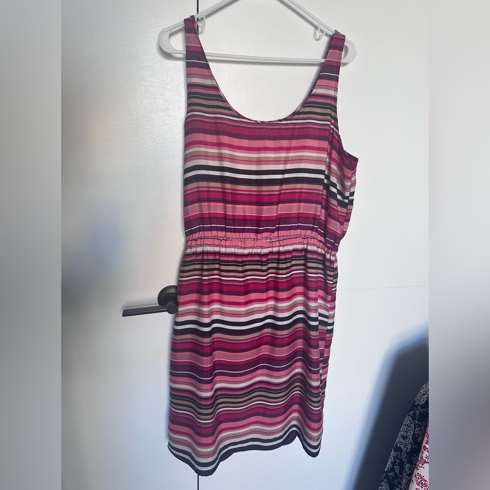 Loft Ann Taylor striped career summer sleeveless lined dress size 14